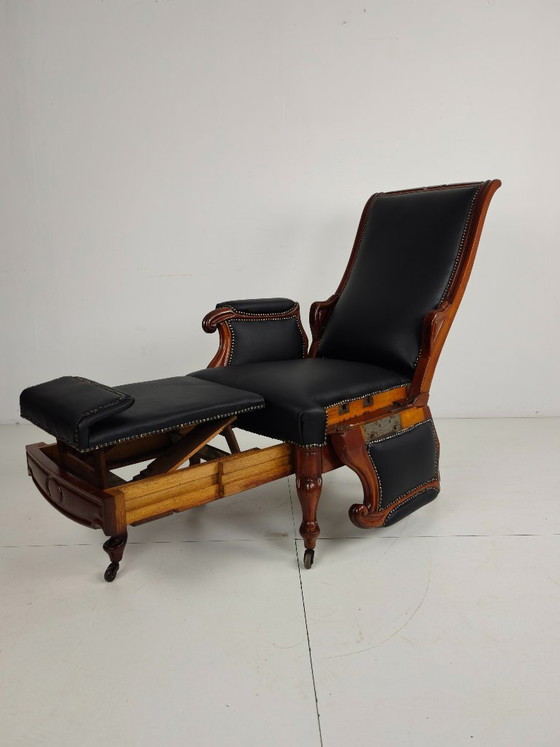 Antiker Bibliotheksstuhl aus dem 19. Jahrhundert von Horrix – Schwarzes Leder – Verstellbarer relaxsessel (photo 10 of 19)