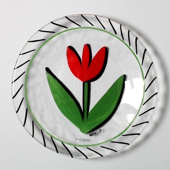 Piatto in vetro vintage Kosta Boda / Red Tulip Design di Ulrica Hydman Vallien / Svezia / 1991 (photo 6 of 6)
