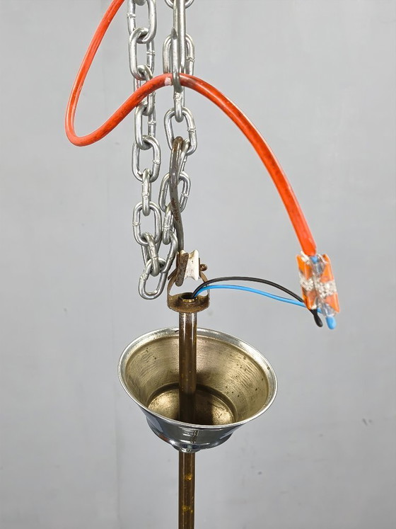 Image 1 of Lámpara de araña checa Art Déco de cromo y cristal opalino, década de 1930.