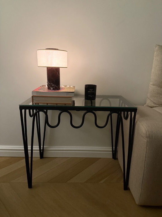 Black metal side table with glass top, Modern (photo 5 of 5)