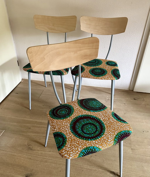 3x stoelen vintage reconditionné wax africain