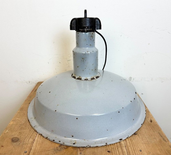 Image 1 of Large Industrial Midcentury Grey Enamel Factory Lamp, 1950s