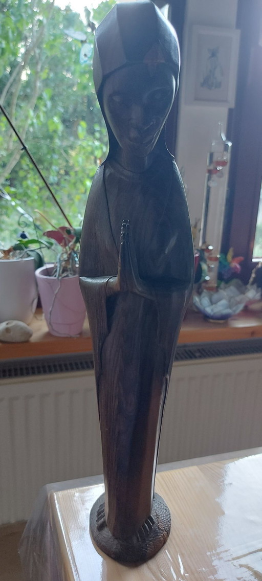 Vintage Holzskulptur – Stilisierte afrikanische Madonna aus massivem Ebenholz (41 cm)