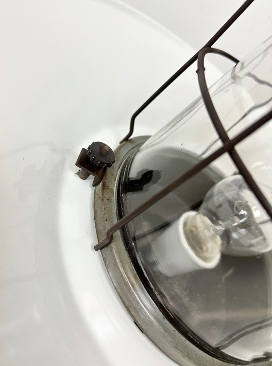 Image 1 of Industrial Grey Enamel Factory Hanging Cage Lamp, 1960s