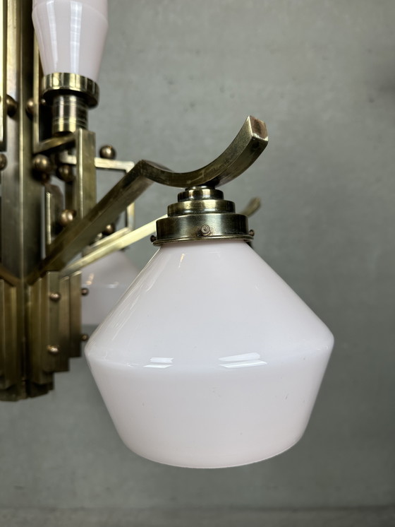 Image 1 of Art Deco chandelier - opaline and brass