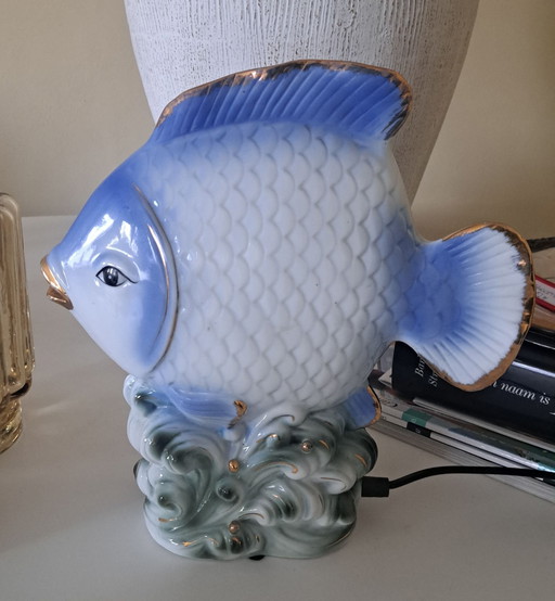 Vintage keramiek vis lamp staand werkend