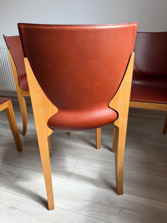 Image 1 of Original Matteo Grassi designer chairs in rare cognac leather – set of 8 in