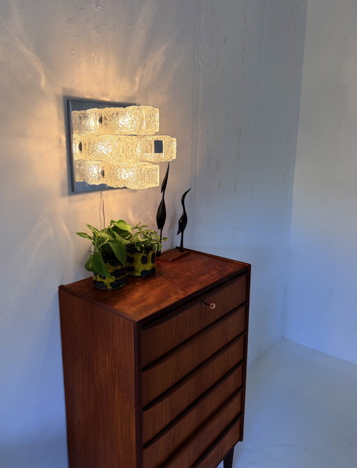 Applique/plafonnier vintage en chrome et verre dépoli, Hillebrand ‘70