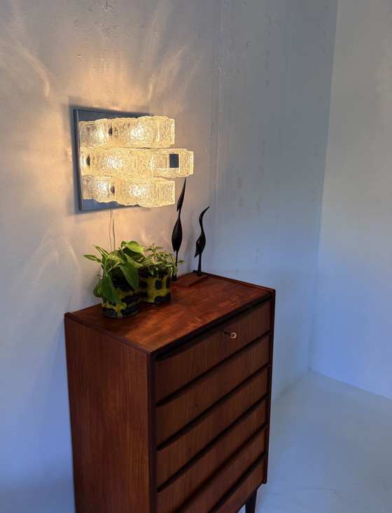 Image 1 of Lampada da parete/soffitto vintage in cromo e vetro ghiaccio, Hillebrand '70