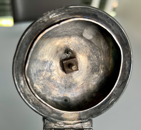 Image 1 of Antiguo juego de peltre con cuenco y jarra, finamente grabado, alrededor del siglo XIX.