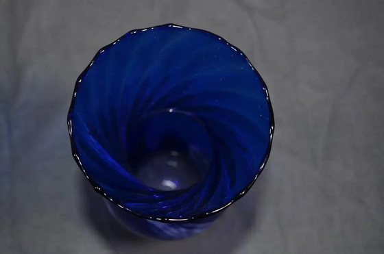 1970s Murano Blue Glass Baluster Vase With Iattimo Decoration, Signed – Murano Glass (photo 8 of 10)