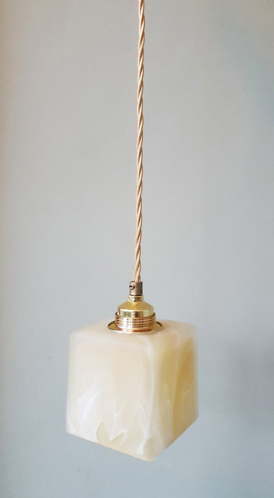 Image 1 of 2 Mid-Century Square Glass Clouded Alabaster Lamps
