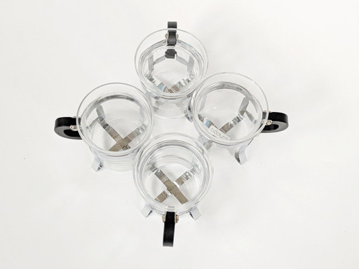 4 x Bodum Chambord Tea Glasses: 1980s Danish Design with Chrome Holders