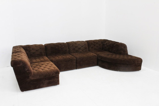 Divano componibile modulare vintage in velluto marrone anni '70 di Laauser, set di 7, Divani modulari, Tessile (foto 8 di 8)