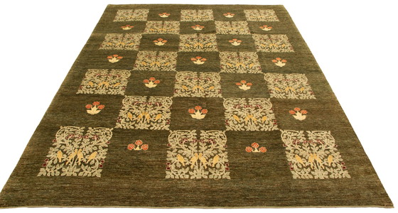 Image 1 of Olivegrüner handgeknüpfter Peshawar Ziegler-Teppich