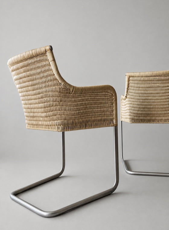 4x Vintage Tecta D43 sledestoelen, William DunkelWilliam Dunkel – Eetkamerstoelen, rvs, Textile (photo 7 of 15)