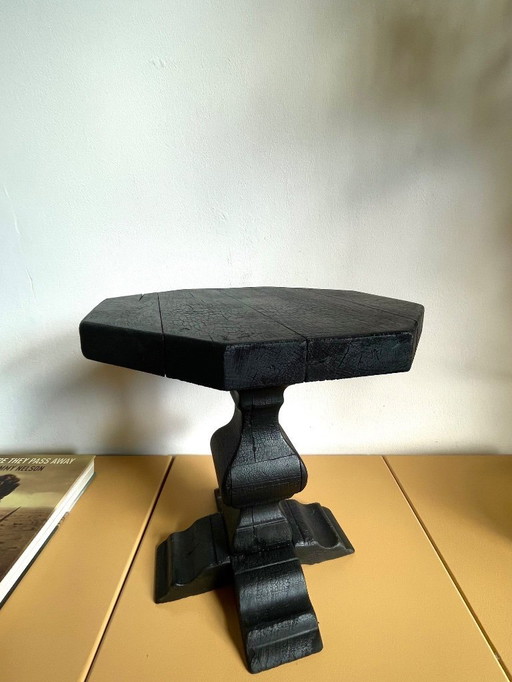 Hardwood brutalist Japandi style side table in black coal