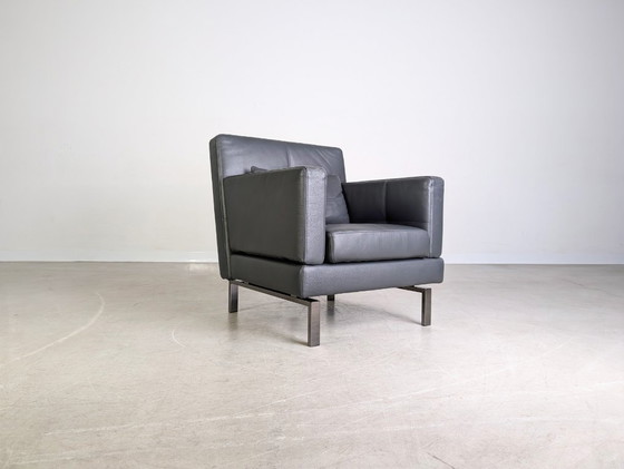 Image 1 of 2x Originele Brühl Amber fauteuil leder grijs design