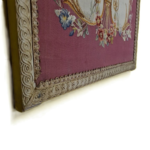 French Petit Point Embroidery in Classic Frame, Early 20th Century