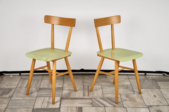 Set di 2 sedie in faggio, anni '60, Cecoslovacchia – TON, Sedie da pranzo, Wood (photo 2 of 14)