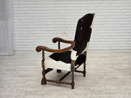 Image 1 of Dänischer Hochlehner-Sessel aus den 1950er Jahren, echtes Rindsleder, Eichenholz.
