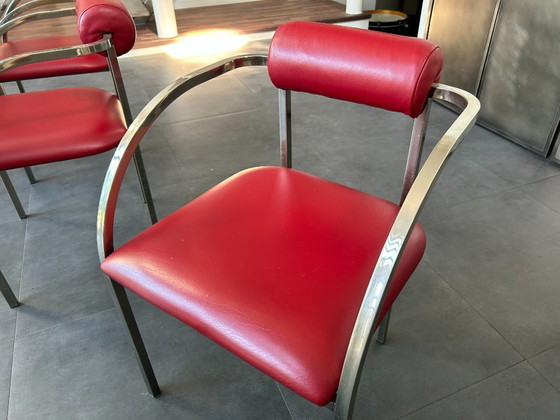 Belgochrom Fiesta dining chairs – red cow leather - 6 pieces – Metal (photo 7 of 19)