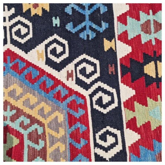 Alfombra Kilim Maimana tejida a mano | Tejido plano tradicional de lana | 155 × 203 cm (61 × 80 pulgadas) (photo 7 of 10)