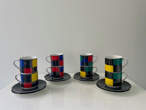 Tazze e piattini postmoderni (8 pezzi) - colorblocking