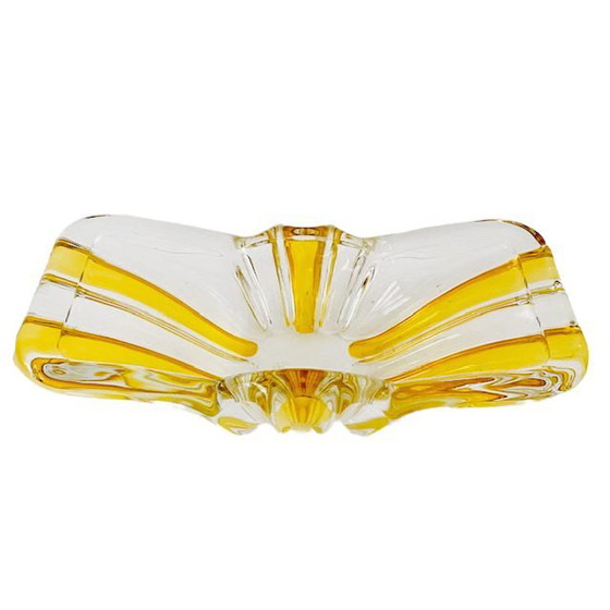 Image 1 of Ciotola in vetro pressato giallo August Walther & Sohne, anni '70