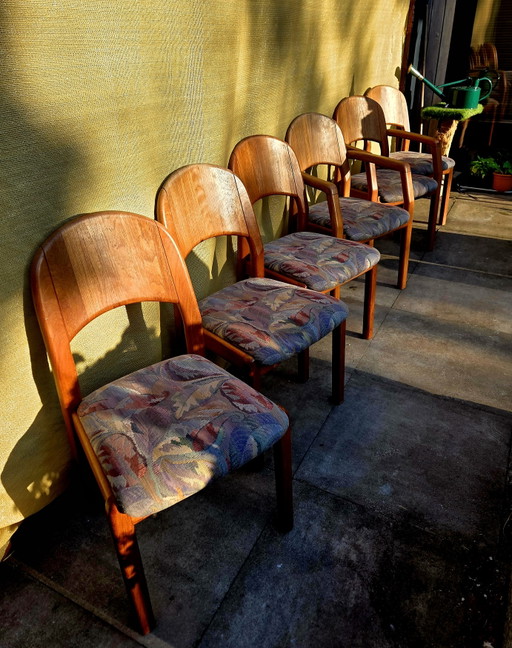 6 Deense teakhouten design eetstoelen -