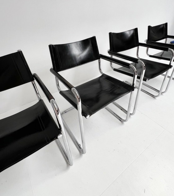 Image 1 of Set di 4 sedie in pelle Mart Stam S34, anni '70