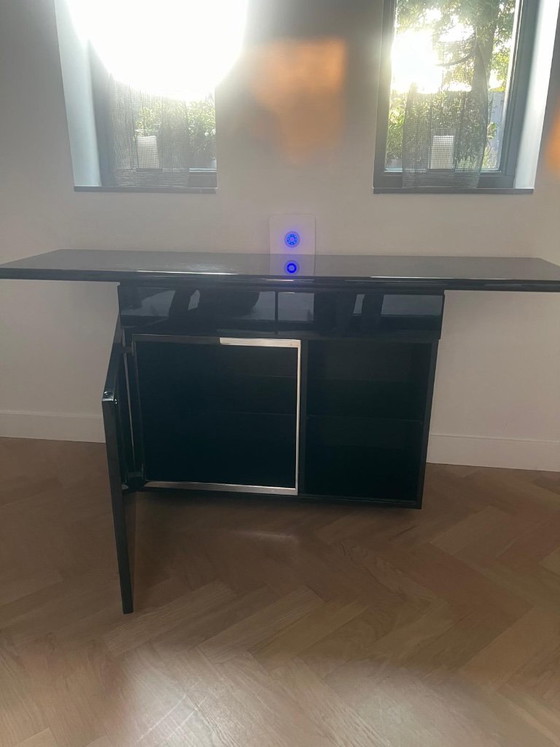 Acerbis Sheraton Sideboard 180 cm – Giotto Stoppino & Lodovico Acerbis – schwarz Hochglanz – Glass, Wood (photo 4 of 6)