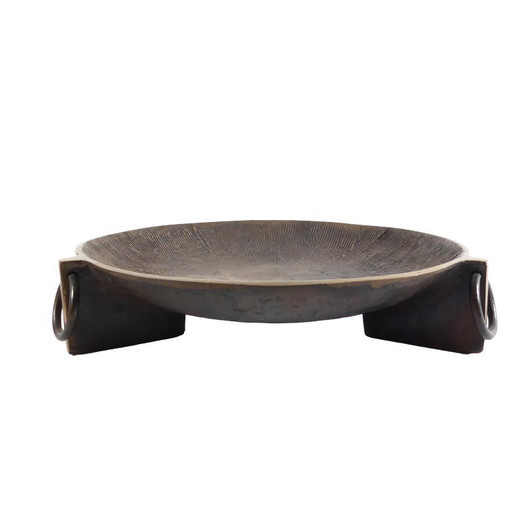 Brutalist bronze bowl, Ø 30 cm, 1960s, E. Thelen Design