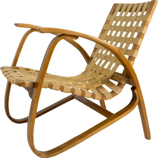 Vintage Art Deco armchair in bent beech and wool by Jan Vanek, 1930
