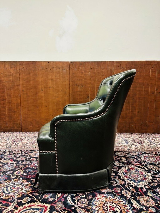 Engelse Clubfauteuil Fauteuil Chair Donker Groen Leer Stoere Stoel