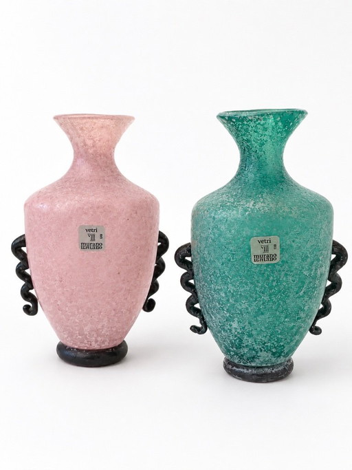 Paar Scavo-Amphora-Vasen aus Muranoglas Gambaro & Poggi Vintage Label 039