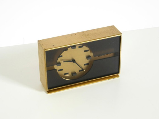 Beautiful, Small, And Rare Original Mechanical Swiza 8 Table Clock In Brass With An 8-Day Movement (photo 5 of 15)