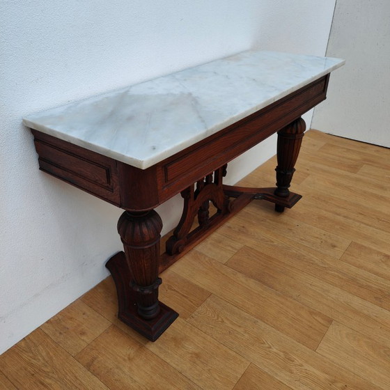 Image 1 of Antique French side table, hall table, side table with marble top