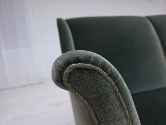 Image 1 of 1960s, Danish 3-seater sofa, original turquoise-green furniture velour.