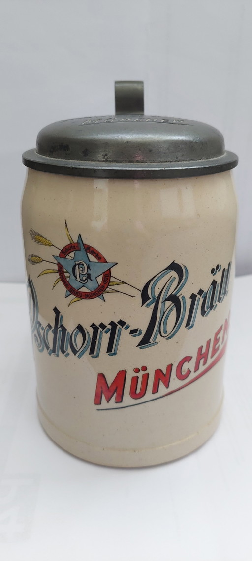 Antique Westerwald Beer Mug Pschorr-Bräu Munich (0.4L) – decoratieve objecten, Stone
