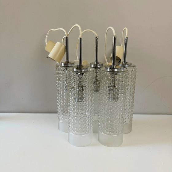 Image 1 of Suspension Peill & Putzler - cylindre en verre bullé - style milieu du siècle