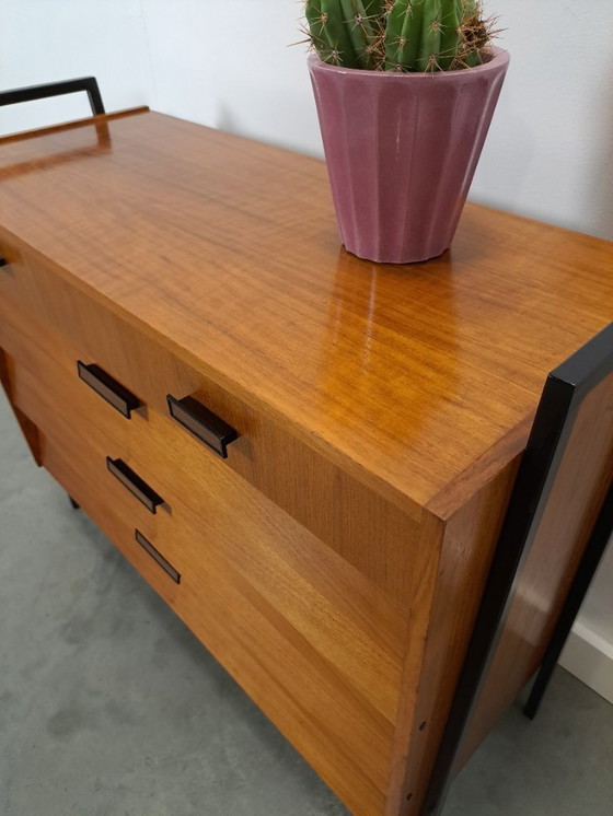 Image 1 of Zapatero de teca con patas de metal negro, nº 2