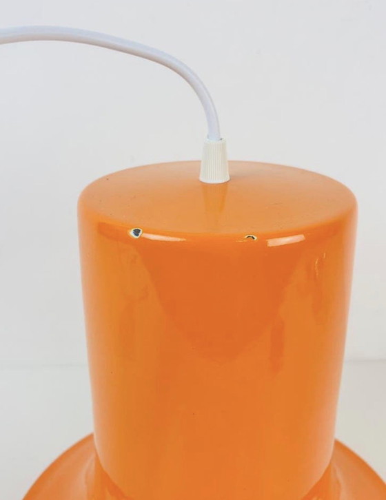Image 1 of Orange enamel pendant lamp, modernist/space age design 1960