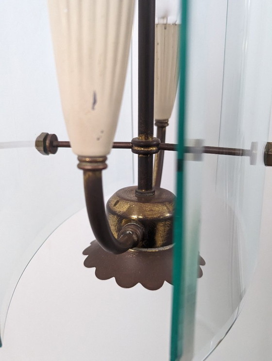 Image 1 of Lampada a sospensione in vetro curvato e ottone di Pietro Chiesa per Fontana Arte, anni '40