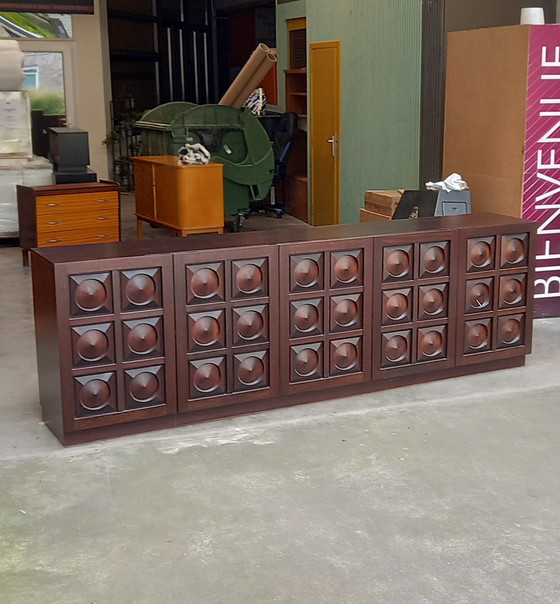Image 1 of Sideboard Vintage Mahogany Brutalist Dresser 1970's