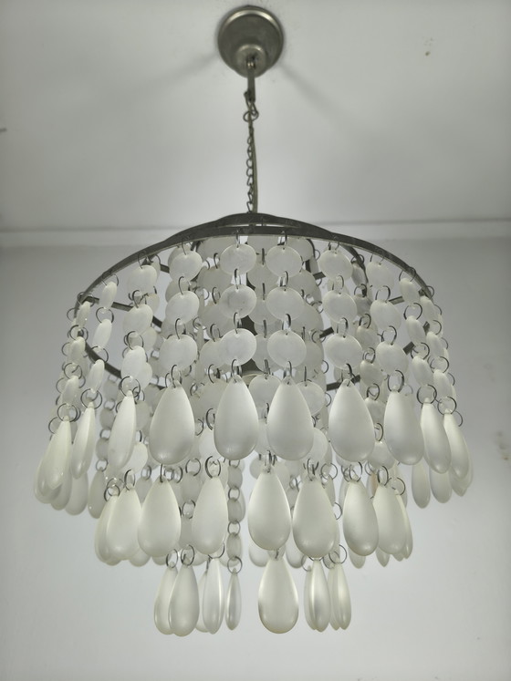 Image 1 of Lampadario vintage con gocce di vetro - 34x72 cm