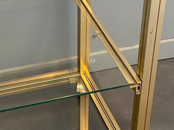 Image 1 of Meuble rangement télé hifi vidéo métal doré verre Pierre Vandel Paris 1970 vintage