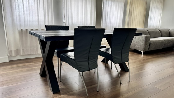 4 Originale Graue Montis Spica Esszimmerstühle – Leather, Metal (photo 4 of 5)