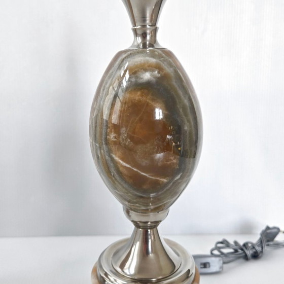 Image 1 of PAIR OF VINTAGE 1970S EGG LAMPS IN MARBLE & CHROME STEEL DLG MAISON BARBIER