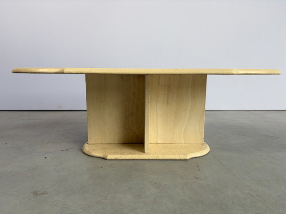 Vintage oval travertine coffee table, 1980s (photo 7 of 9)